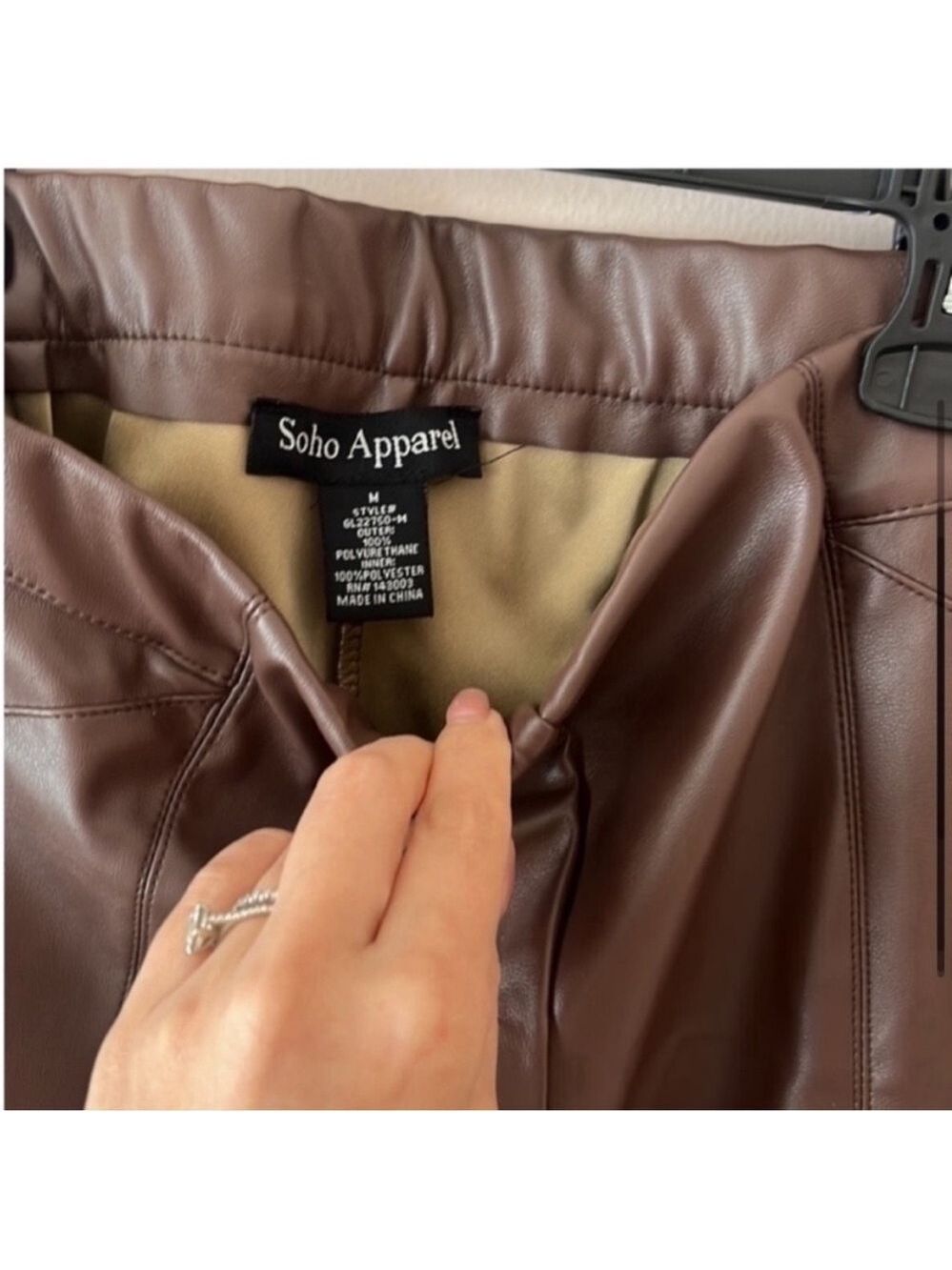 SOHO APPAREL Chocolate Brown Faux Leather Leggings Size M - Picture 5 of 6